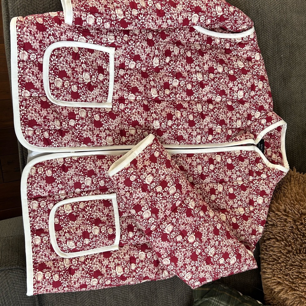 Vici Cranberry and white quilted floral jacket NWT